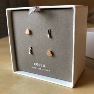 Fossil Heart & Arrow Stud Earrings Sterling Silver